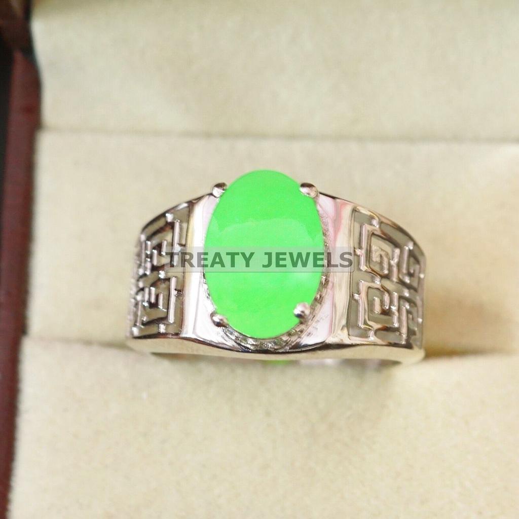 Jade Oval Cut Gemstone With 925 Sterling Silver Ring For Men's #B155 JL375671604189