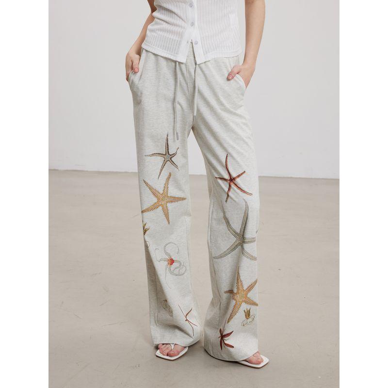 Thelight Lucky Starfish Series Relaxed Oxygen Casual Sweatpants Women M Flower Gray Trousers Dog Walking Wear