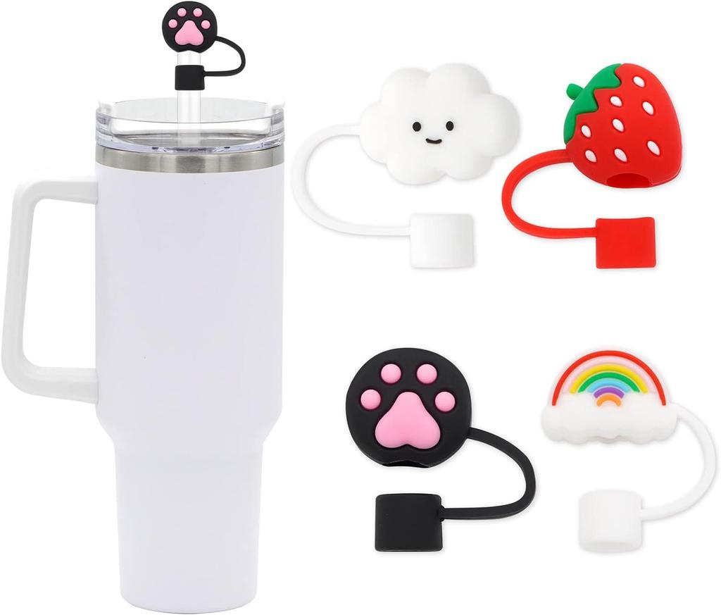 4PCS 0.4in Diameter Cute Silicone Straw Covers Cap for Stanley Cup Dust-Proof Drinking Straw Reusable Straw Tips Lids