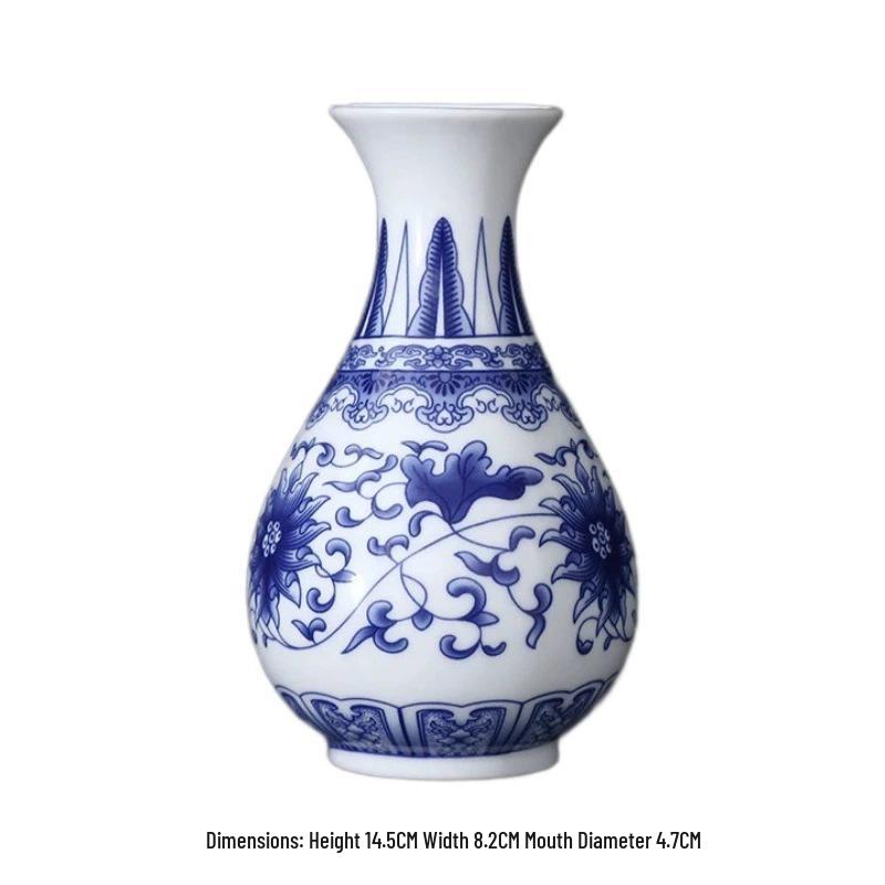 Mini Celadon Blue & White Porcelain Wall Vase: Small Hydroponic Flower Holder Ornament