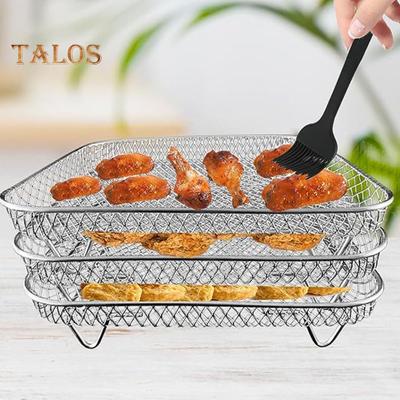 1 Set Cremagliera disidratatore in acciaio inossidabile Tre strati impilabile quadrato Lavabile in lavastoviglie Torrefazione Cremagliera per cottura a vapore Accessori per friggitrice da cucina
