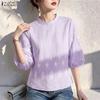 Blouse Décontractée Femme Col Rond Manches 3/4 Ample Imprimée