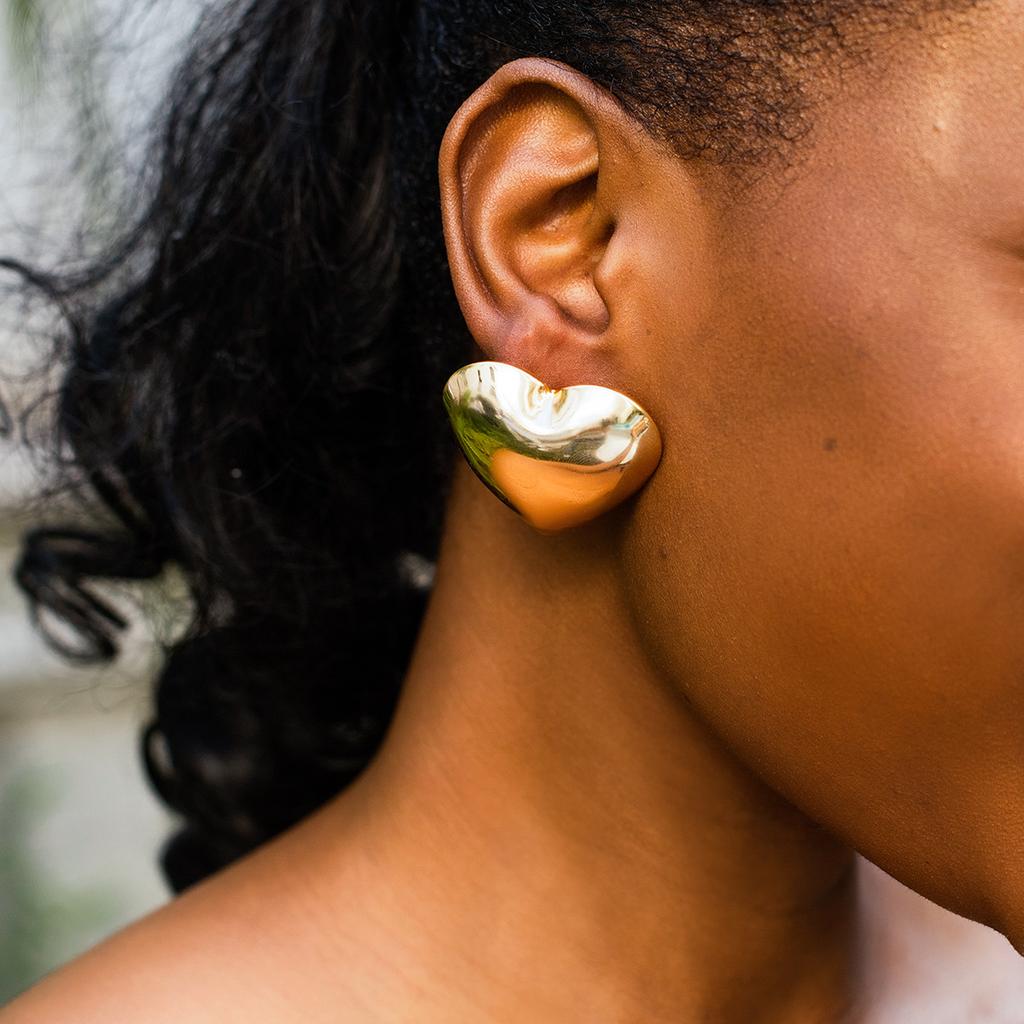 Wind Liquid Love-shaped Fringed Stud Earrings Female, Creative Splicing Lava Earrings Ear