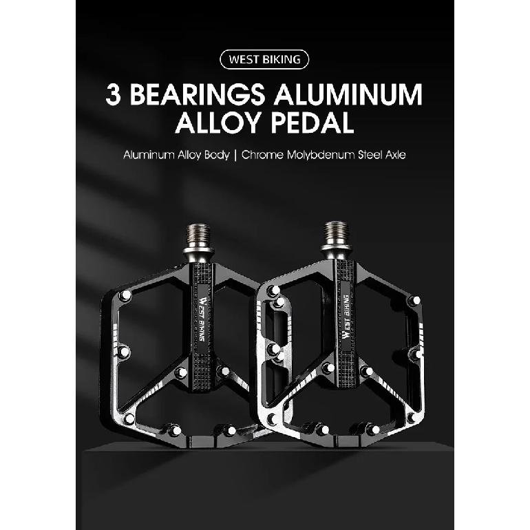WEST BIKING Aluminum Alloy Bicycle Pedals Double DU Bearing 3 Perrin Chromium-molybdenum Steel Shafts MTB Road Bike Accessories