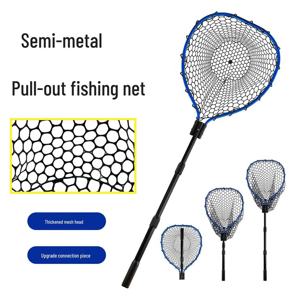 Xipruo Portable Large Hand-held Fishing Net with Silicone Bag & Aluminum Rod for Sea and Raft Fishing