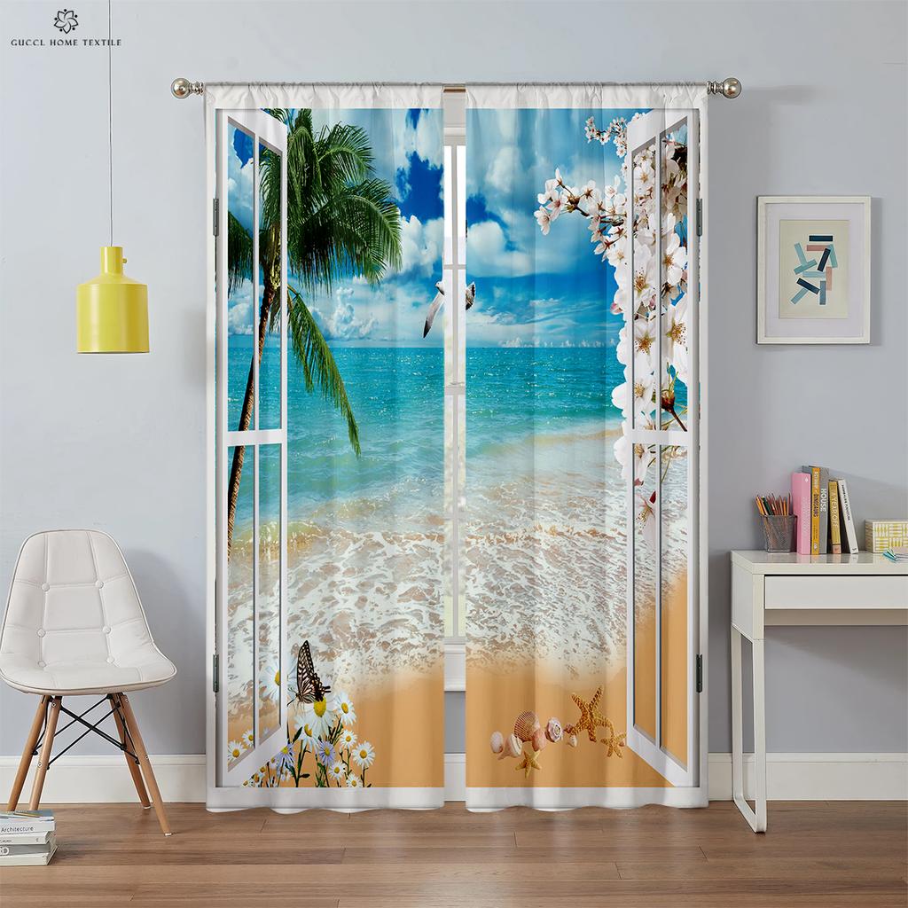 3D Printed Curtains for Bedroom, Living Room, Kitchen and Study Room, Realistic Sky Scenery Outside the Window, Blackout Curtain
