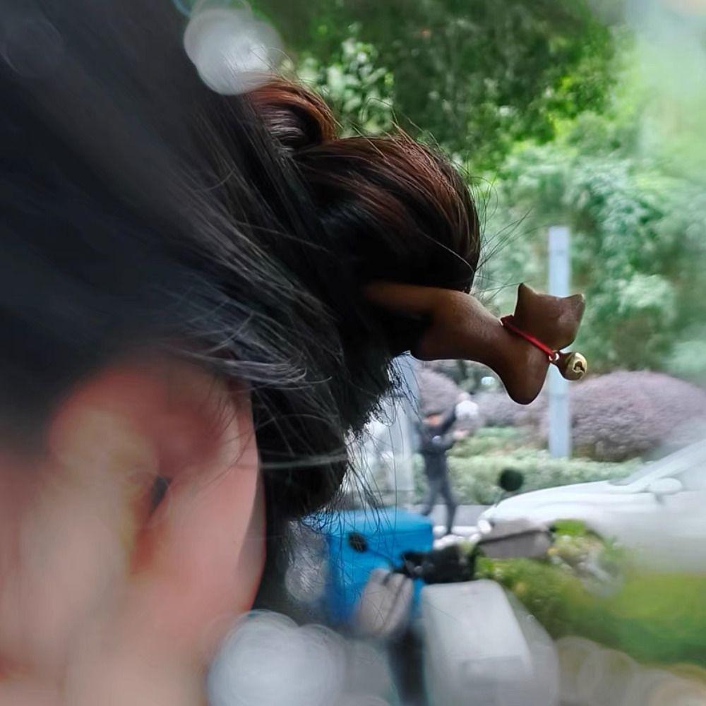 Wooden Chinese Hanfu Style Hair Clip Headwear Cartoon Aniaml Hairpin Retro Cat Hair Stick  Hanfu