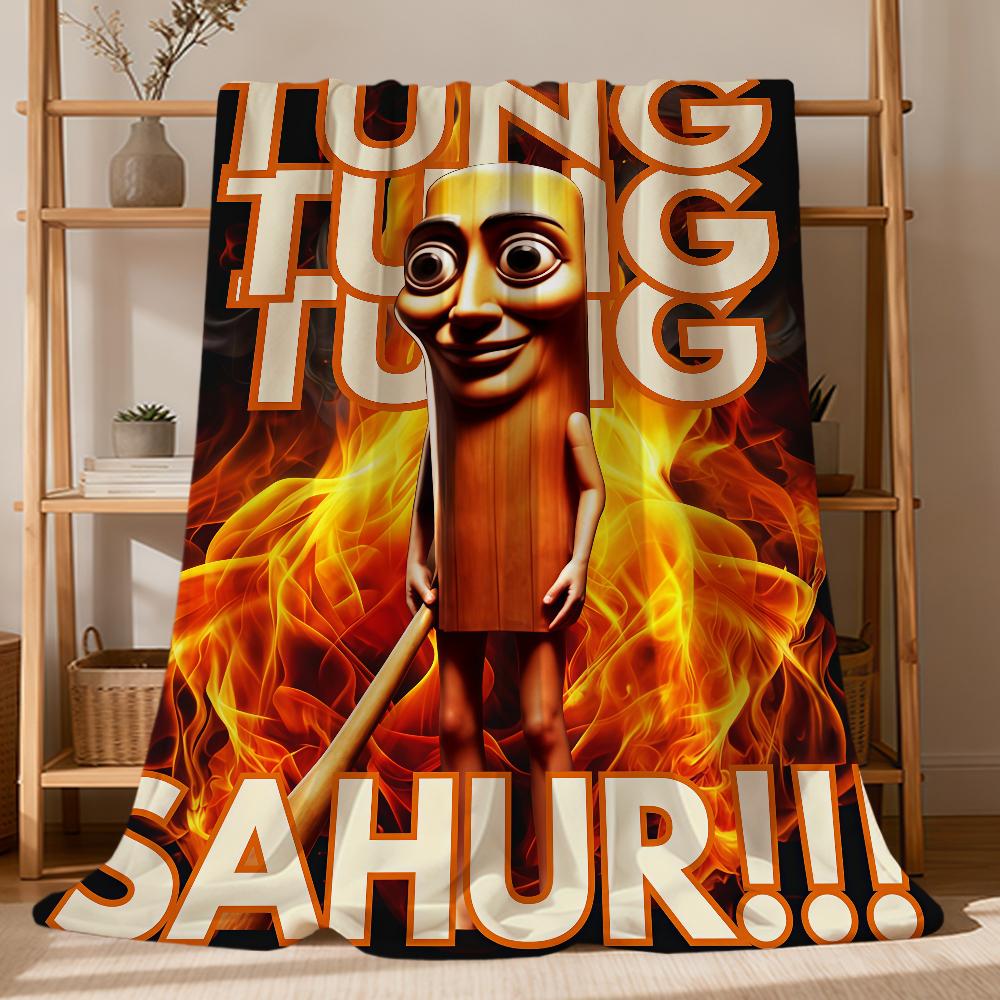 T-Tung Tung Sahur Tralalo I-Italian Brainrot Flannel Soft Warm Plush Blanket Sofa Living Room Pet Bedroom Gift Home Car Portable