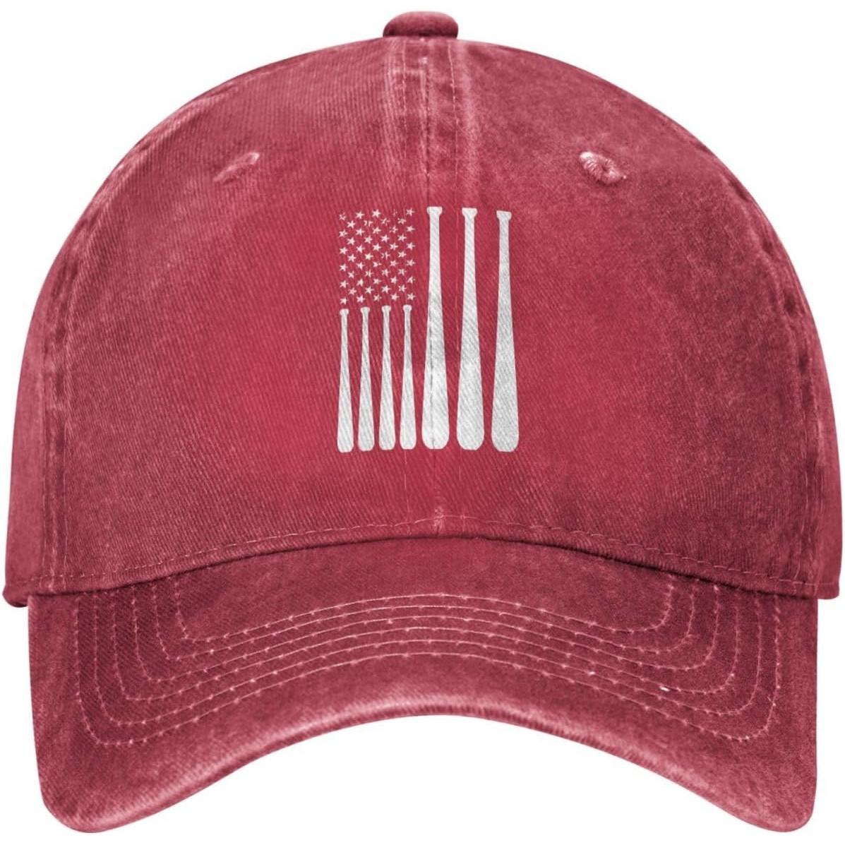 Baseball Bat USA Flag Vintage Washed Denim Style Baseball Cap Adjustable Dad Hat Can Be Adjusted