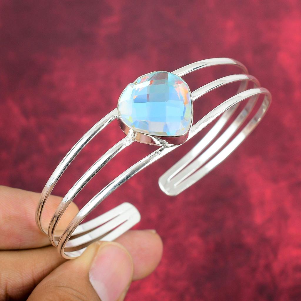 Mystic Topaz Bangle Gemstone Jewelry, 925 Solid Sterling Silver Adjustable Chain Bangle, Gift For Women Handmade Bangle