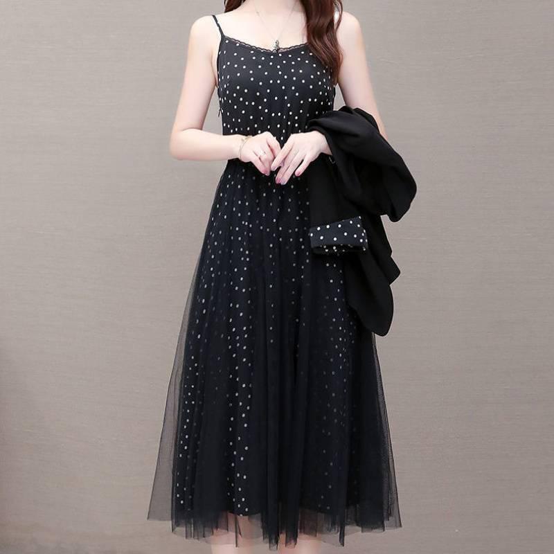 

Polka Dot Mesh Two-Piece Suspender Dress - Women s 2025 Spring Trend Mid-Length Fashion M (up to 50kg)
