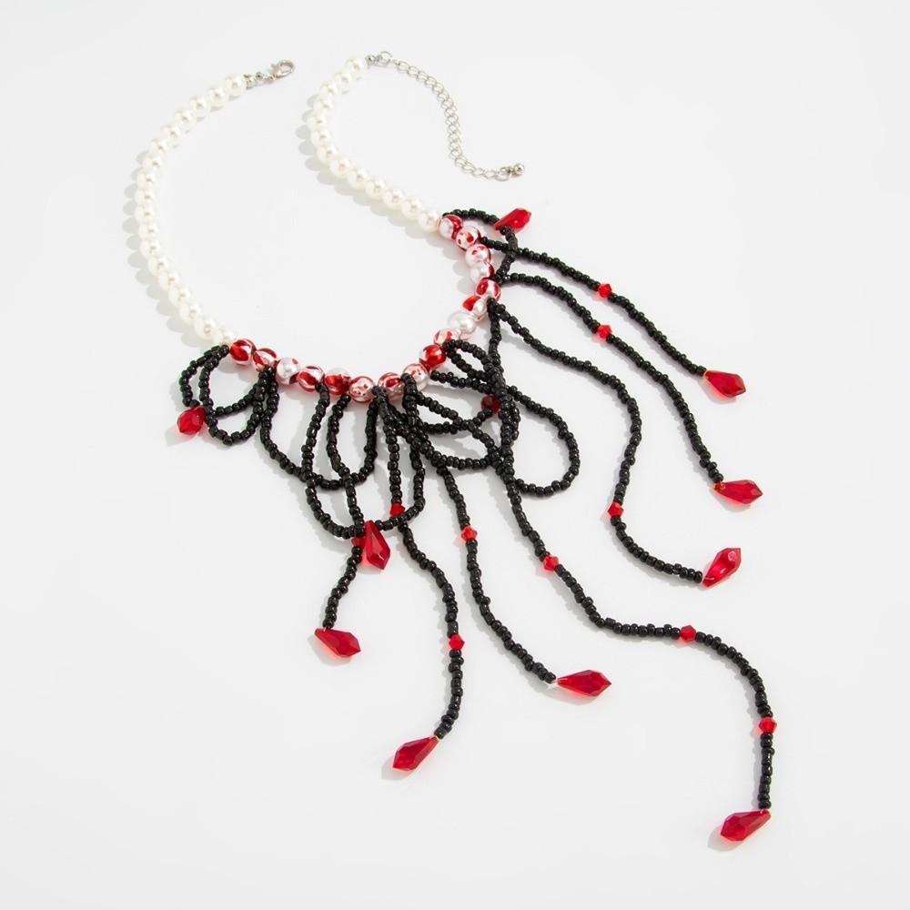 Red Halloween Choker Tassel Gothic Jewelry Retro Blood Drop Necklace  Party