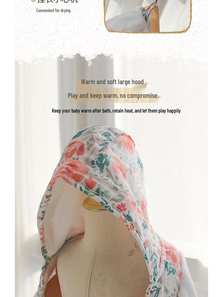 Newborn Pure Cotton Hooded Poncho Bath Towel - Thickened for Autumn/Winter