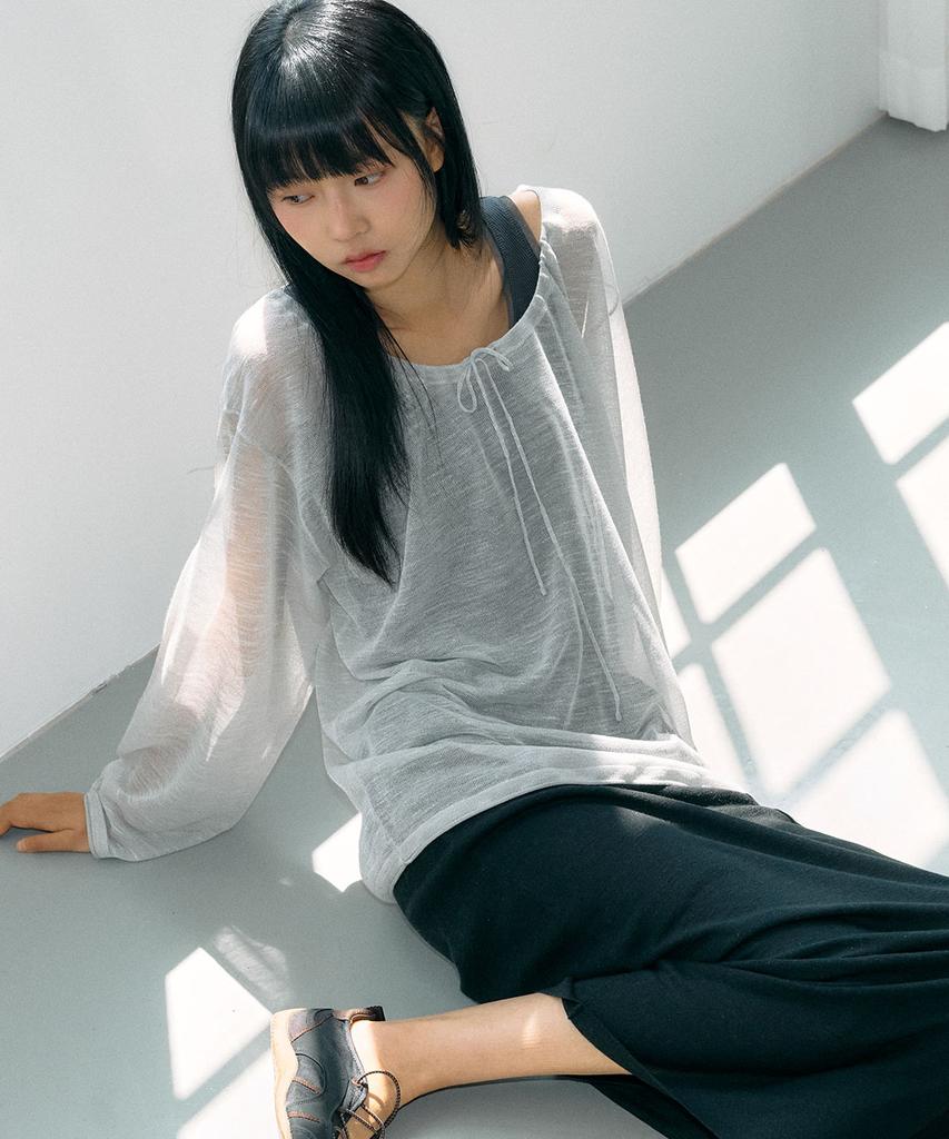 GENERALIDEA See-Through Neck String Knit Pullover [Light Grey] / Gf2Lkp543