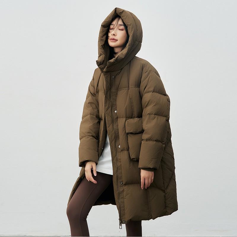 Womens Long Down Jacket 2026 Winter Hooded Loose Fit Warm 90 Duck Puffer Coat