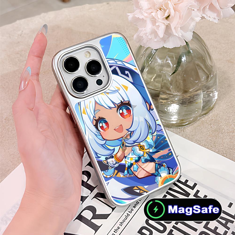 Game GI Mualani Silver Plating Magsafe Mobile Phone Case for iPhone 17 16 15 14 13 12 11 Air Pro Max Plus Colorful Cover