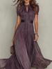 New Style Purple Gradient Long Dress with High Neck Lace Patchwork Flowy Chiffon Evening Gown