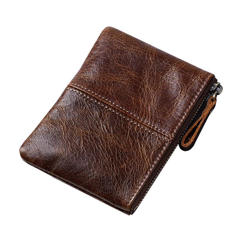 Mens and Women Retro Real Leather Zipper Wallet Card Holder Small Coins Keys Pocket Money Storage Pouch with Chain Key-ring