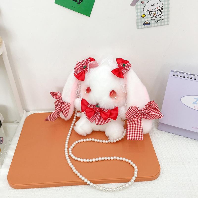 

Olita cute Lolita shoulder plush bag lace bow strawberry rabbit doll small satchel рожевий