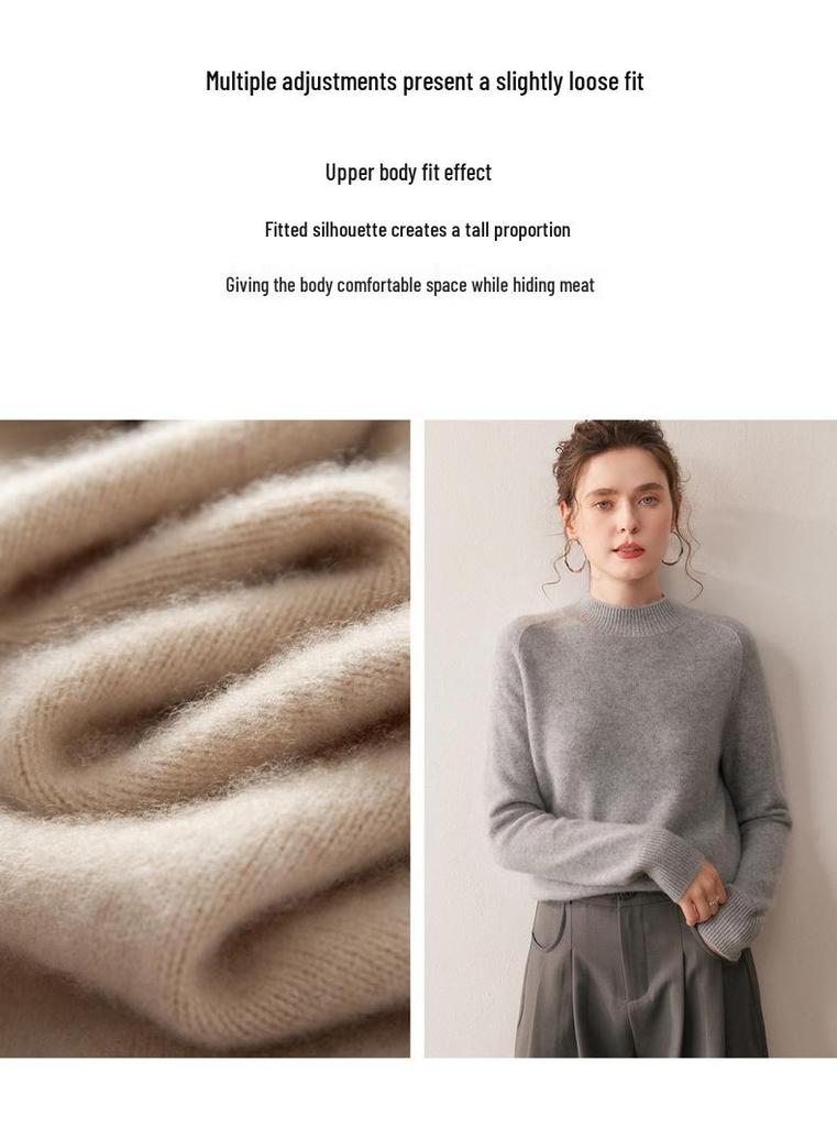Women's Cashmere Knit Sweater: Soft, Thick, Slimming, and Loose Fit with Saddle Shoulder for Autumn and Winter.