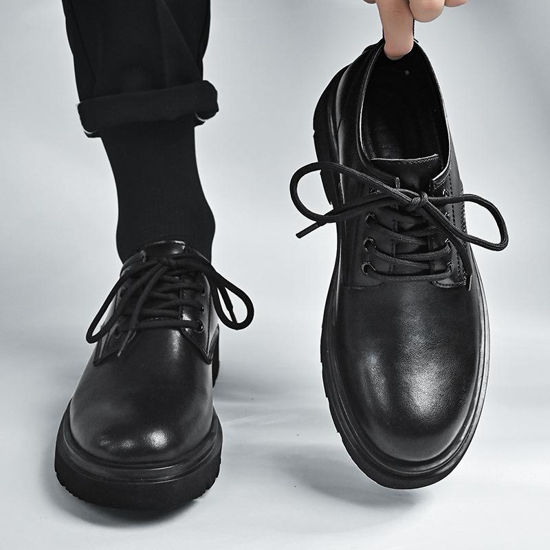 Men's shoes new spring black casual leather shoes men's business dress big head work trendy shoes