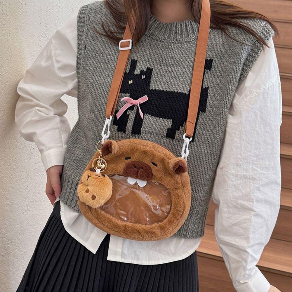 Large Capacity Capybara Plush Shoulder Bag Cartoon Capybara Handbag Unisex Capybara Handbag