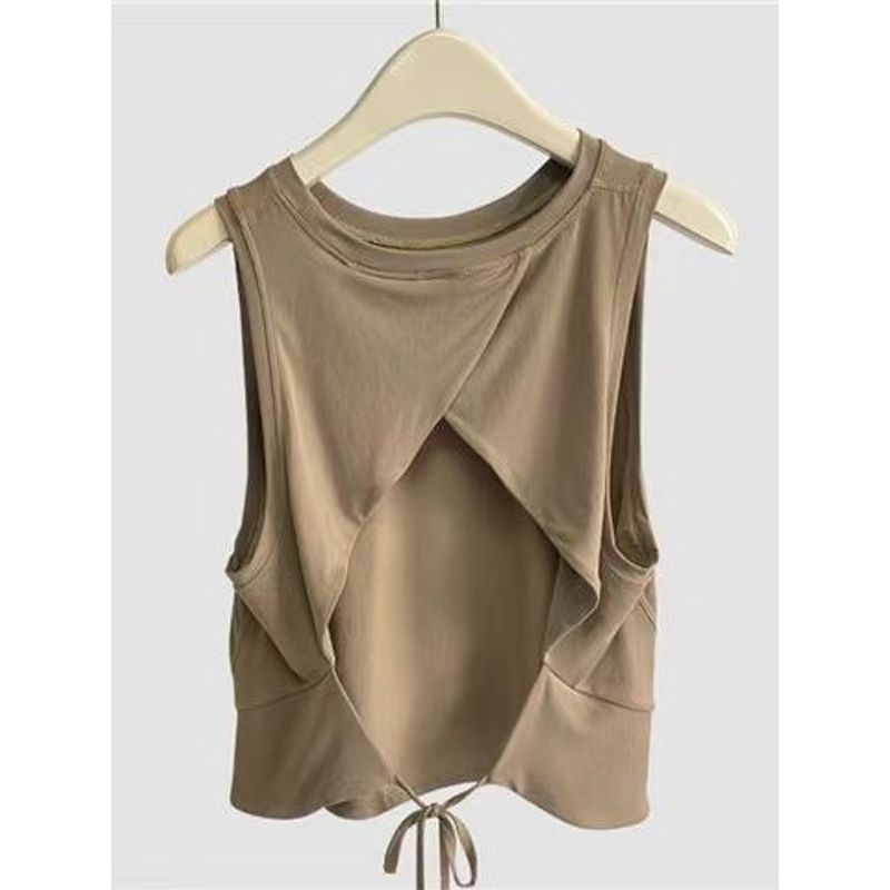 

Sleeveless Yoga Clothing Top Women s Quick-Drying Breathable Running Sports Short Sleeve Casual Outdoor Workout Beauty Back Vest Blouse Khakis M