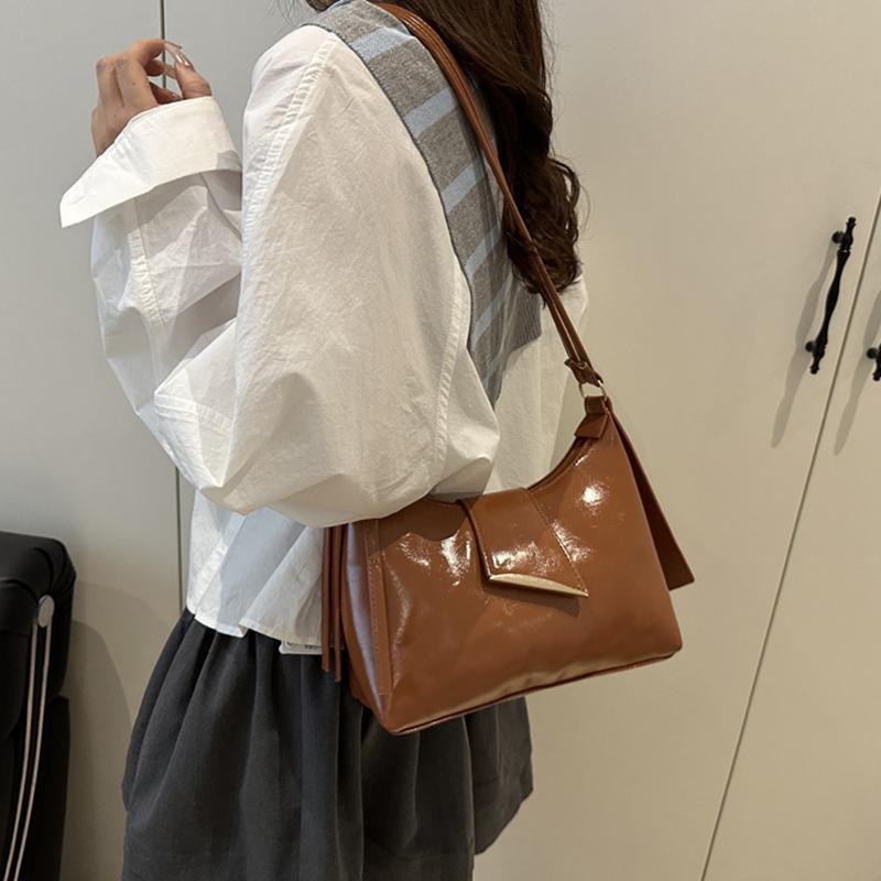 Yogodlns Women's Faux Leather French Casual Vintage Pure Color Simple Shoulder Crossbody Underarm Bag