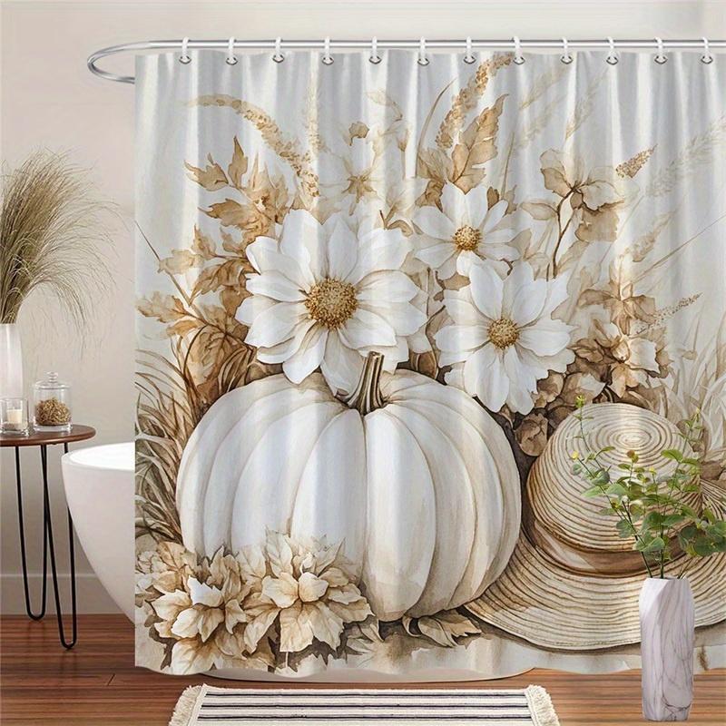 

1Pc Autumn Pumpkin Blossom Print Shower Curtain, Polyester Fabric, Machine Washable, Suitable For Bathroom Decoration W60H190(CM)-1 Pcs