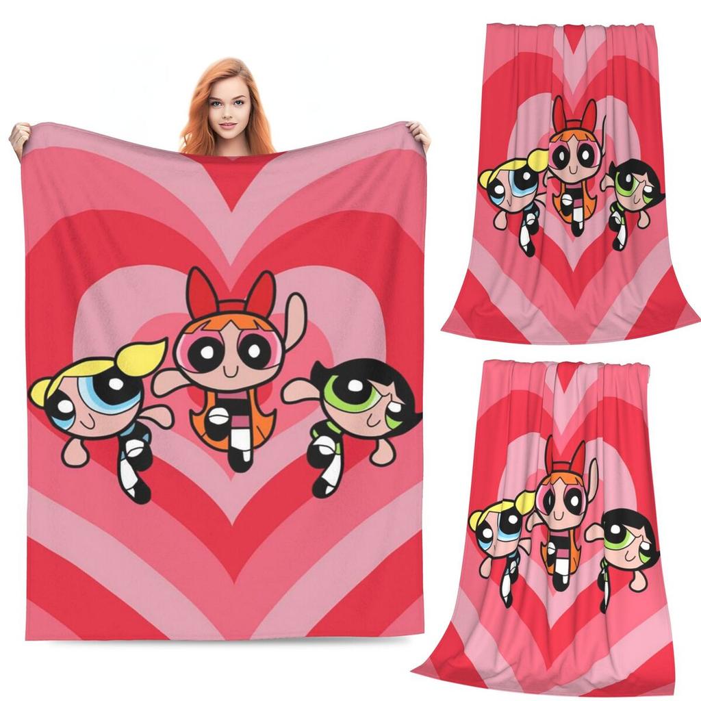 Cartoon Cute P-Powerpuff Girl Blanket Soft Warm Flannel Throw Blanket Bedspread for Bed Living room Picnic Travel Home Couch