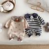 Baby Striped Alpaca Wool Romper: Newborn Winter Fleece-Lined Crawling Suit
