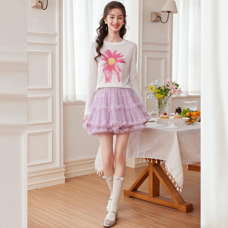 Women's Floral Print Long Sleeve Round Neck T-Shirt