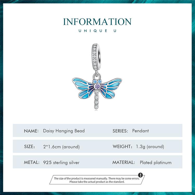 BAMOER 925 Sterling Silber farbiger Blumenanhänger Gänseblümchen-Charms passen zum Selbermachen von Armbändern und Armreifen, Libellen-Charms, feiner Schmuck