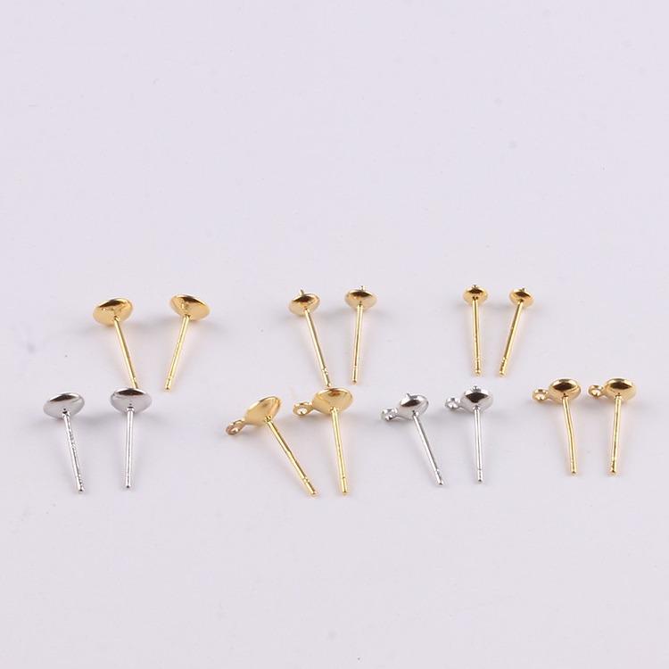 Gold Color Retention Pearl Earring Settings: Half-Drilled Bead Cup Studs for DIY Jewelry