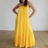 Maxi Dress Backless Casual Floor-length Solid Color Big Swing Strap Pocket Sling Dress for Beach