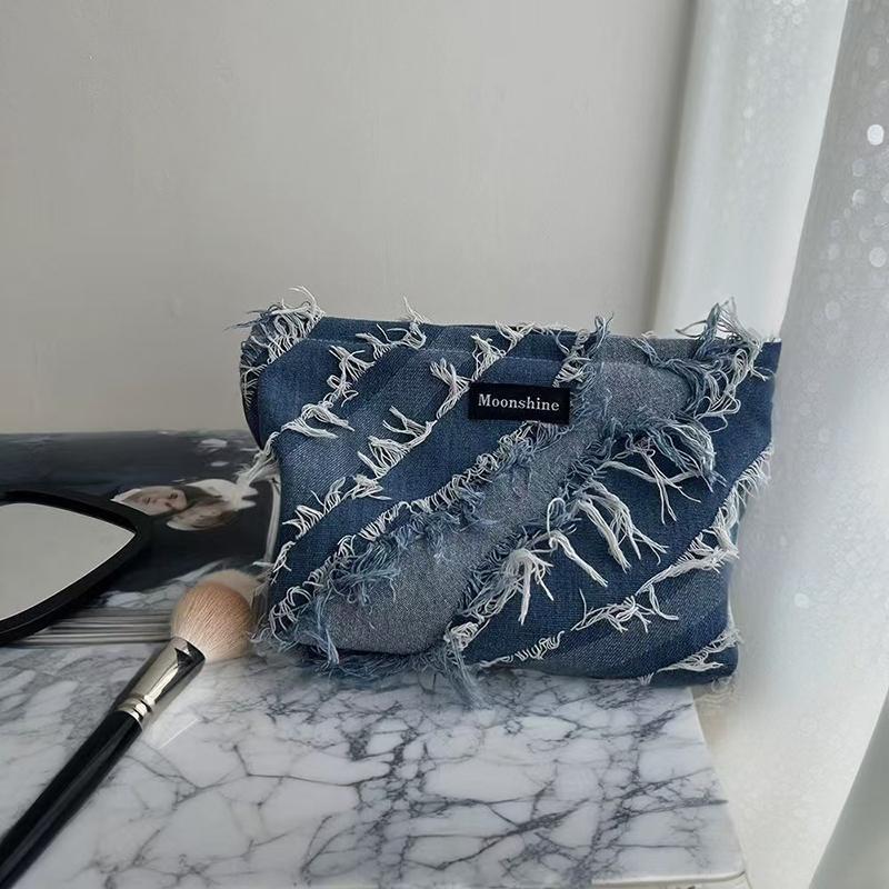 Denim Tassel Cosmetic Bag, Large-capacity Storage Bag, Portable Toiletry Bag, Lotion Brush Bag, Finishing Bag