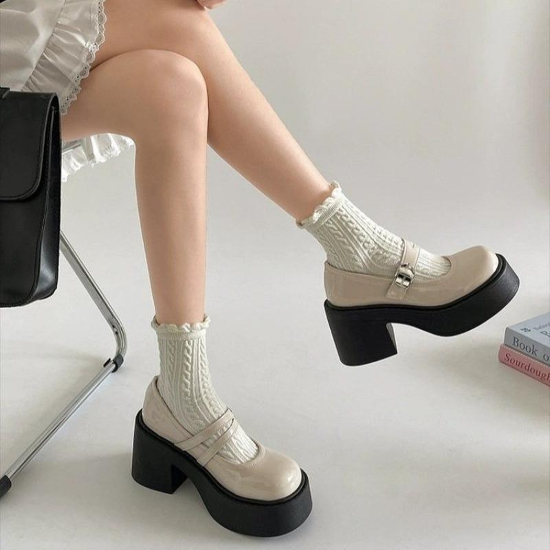 Fench Retro Ankle Buckle Platform Pumps Women Japanese Style Patent Leather Mary Jane Shoes Woman Punk Thick Heels Lolita Shoes