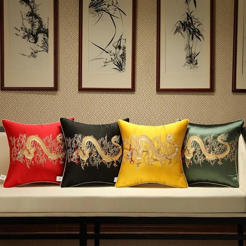 Chinese Style Jacquard Cushion Cover Embroidery Dragon Totem Decorative Pillows Home Bedroom Wedding Party Sofa Decor Pillowcase