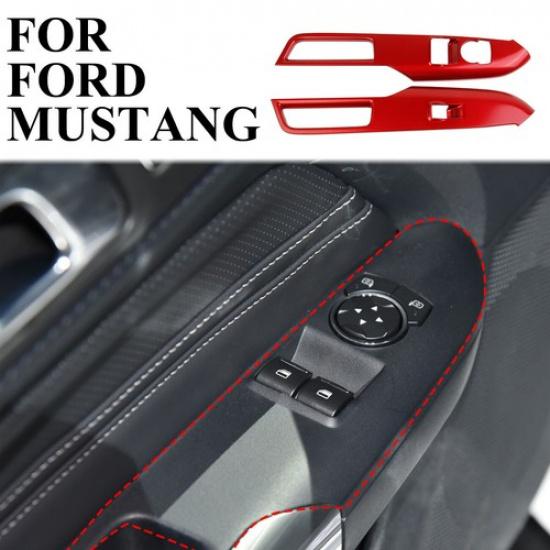 Carbon fiber style door window lift switch panel trim cover Fit For Ford Mustang