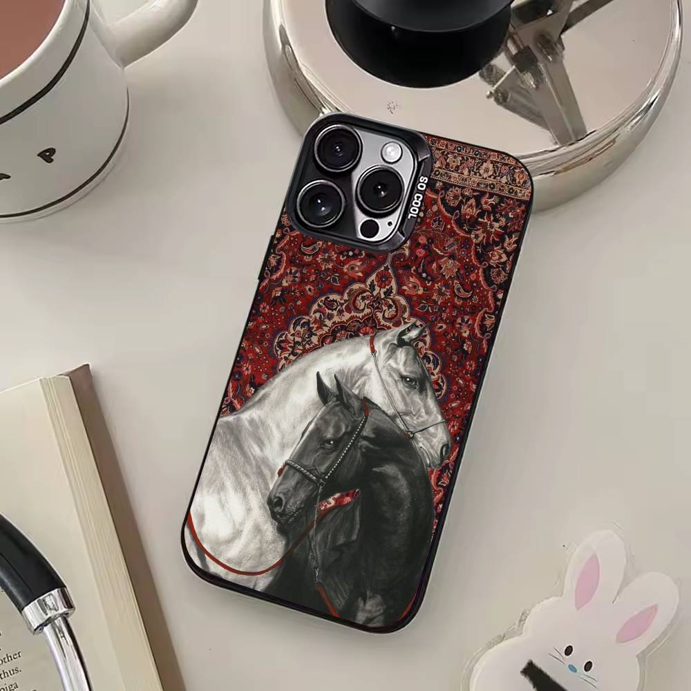 Ретро Персидский Ковер Искусство с Лошадью Чехол для Телефона для Серии iPhone 17 16 15 14 13 12 11 Pro Max Plus Двухслойная Защита iphone 13 Pro gray
