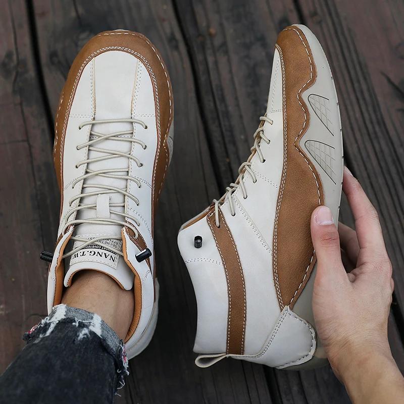 

Men Spring Autumn Outdoor Sports Sneakers Leather PuLeather Lightweight New Shoes Ankle Boots Retro Fashion Shock absorbing Running 39