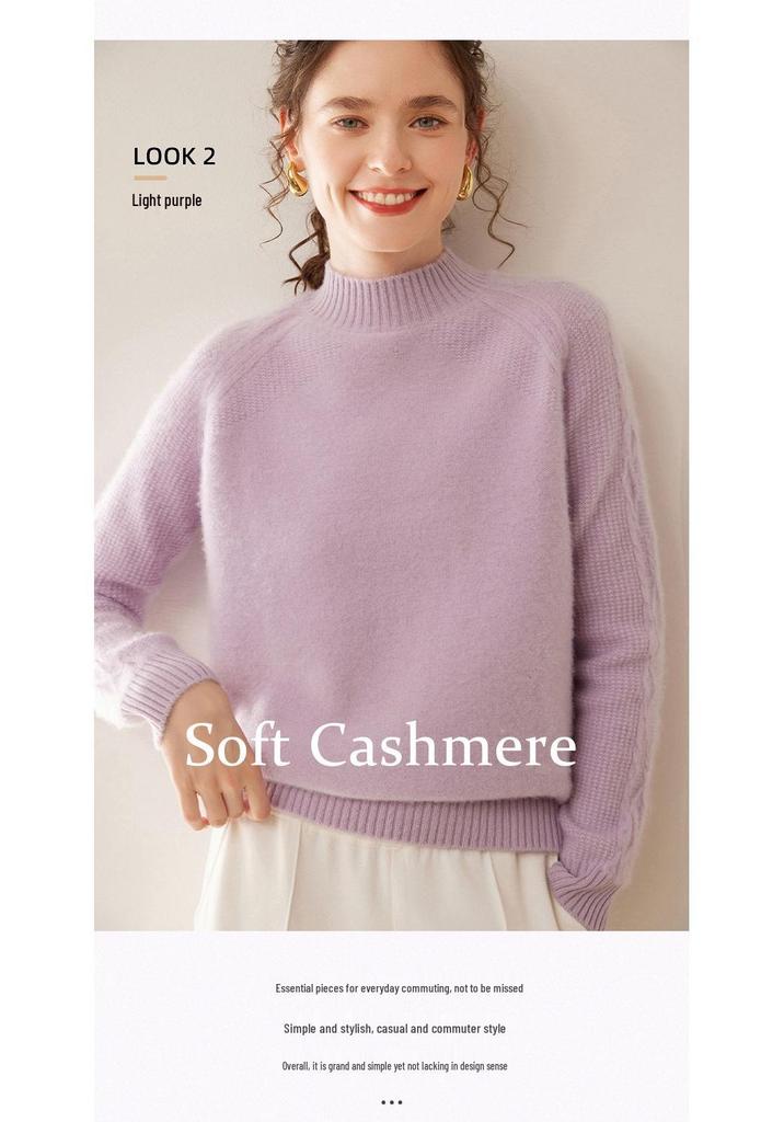 Women's Cashmere Loose Knit Pullover with Half-High Neck for Autumn/Winter 2025