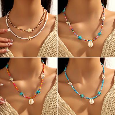 Necklace for Women Summer Bohemian Premium Sense Beaded Necklace Shell Pendant Colorful Millet Beads Necklace Beautiful Elegant Necklace for Her