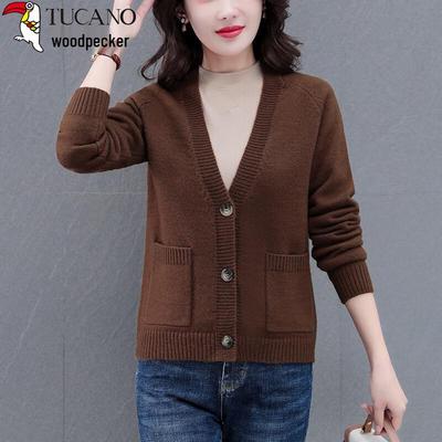 Damen V-Ausschnitt Strick Cardigan Pullover