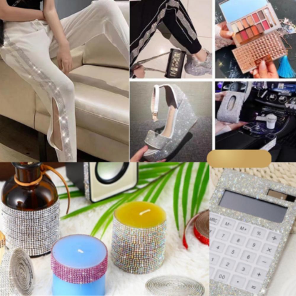 Sparkling Cubic Tape (Width 2.45cm x Length 90cm) – DIY Accessory for Decorating Various Items & Car Interiors (4 Patterns)