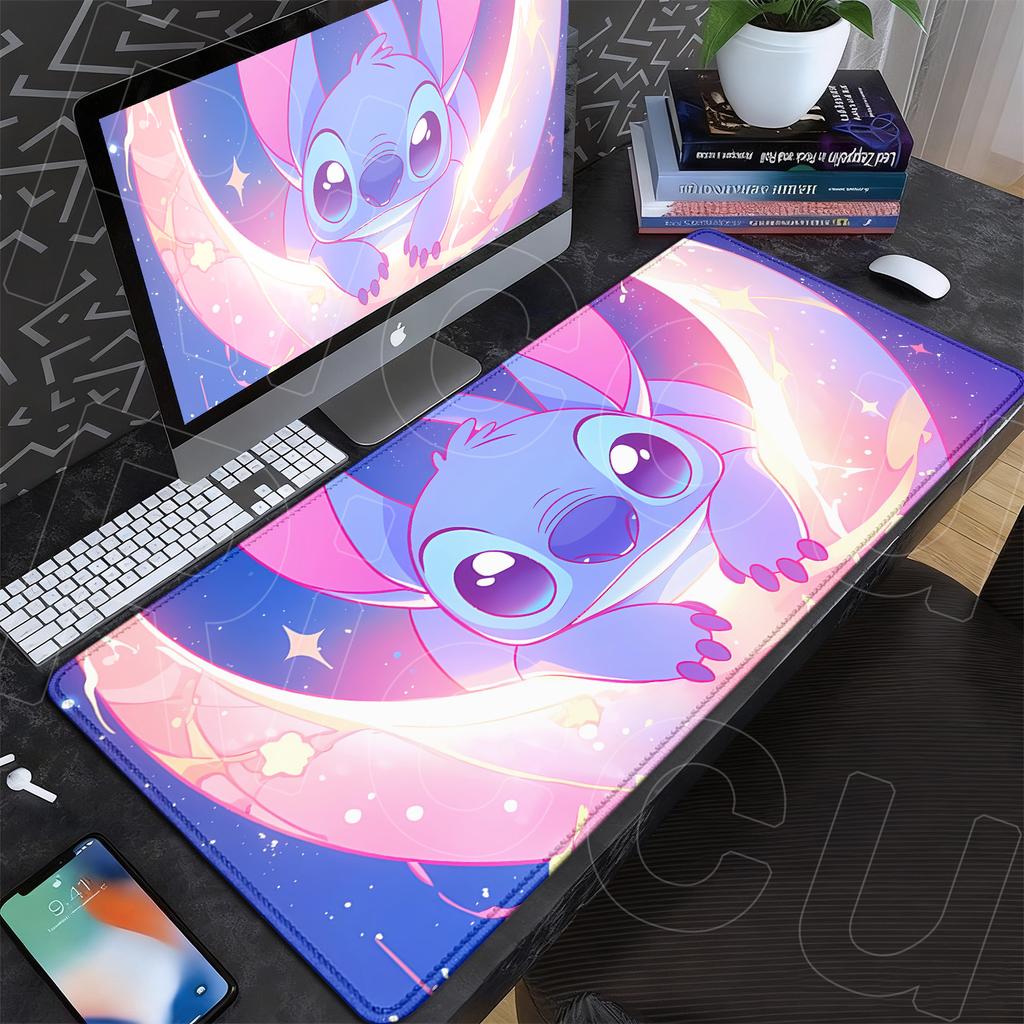 New Anime Mousepad Stitch And Angel Cute Office Deskmat 90x40cm Large Cartoon Gamer Cabinet Carpet Non-slip Keyboard Accessories