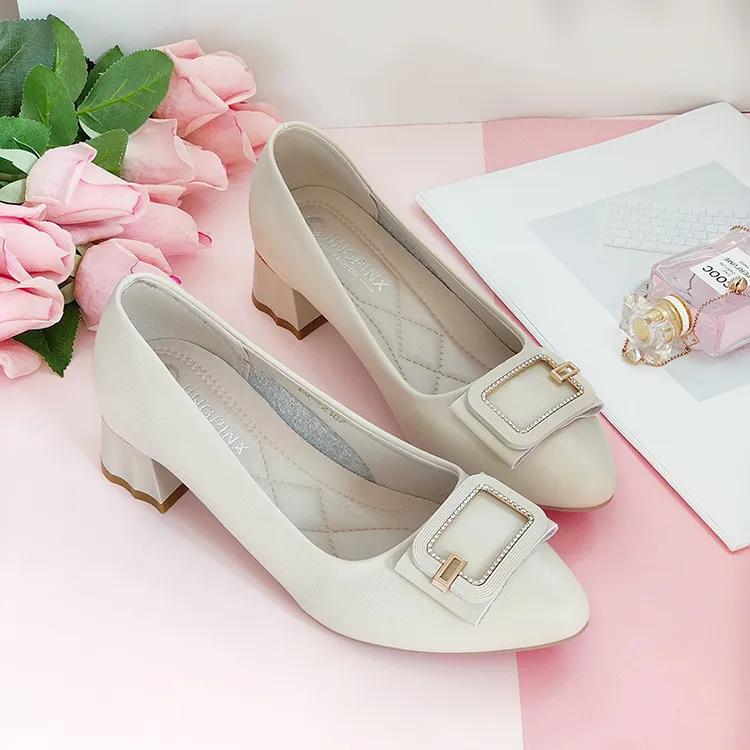 women cute round toe beige patent leather spring slip on square heel shoes lady cool black office career shoes ab684