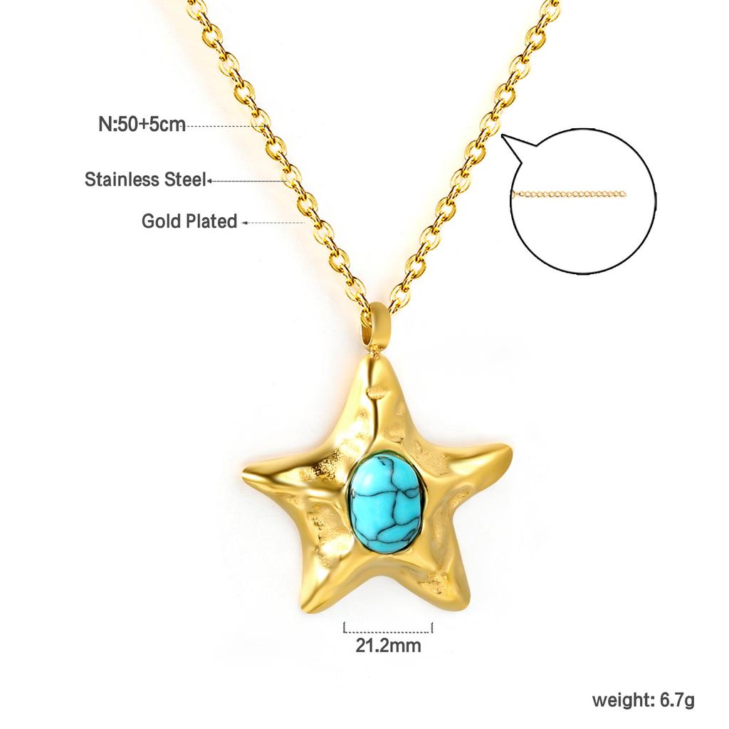 Summer Beach Starfish Shell Pearl Pendant Gold Necklace Women's Jewelry Accessory