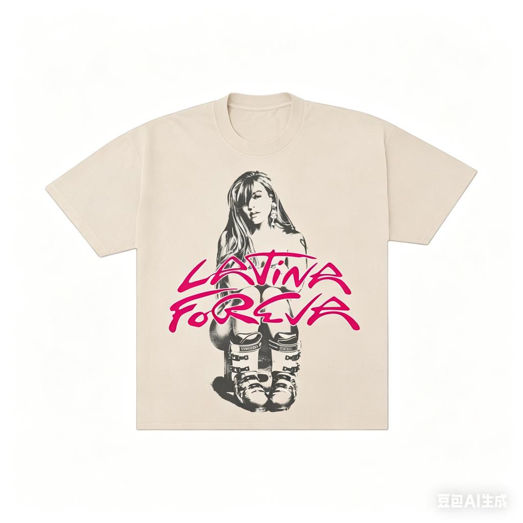 Karol G LATINA FOREVA Camiseta de Esquí UNISEX y para Mujer Verano Algodón Ropa Casual Moda Cuello Redondo Manga Corta Top Streetwear