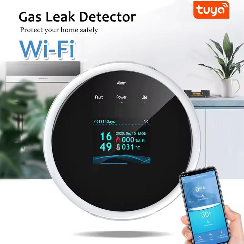 Graffiti Air Sense WiFi Gas Leak Detector: Natural Gas, Methane, Biogas Alarm with Temperature Sensing and TUYA Integration.